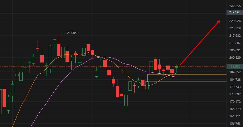 tesla (TSLA.US) firmly stand on the bull side and prepare to launch an attack towards $230.